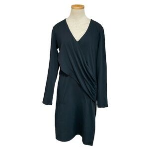 Sundance Dress Women's Medium Black Long Sleeve V-Neck Midi Draped